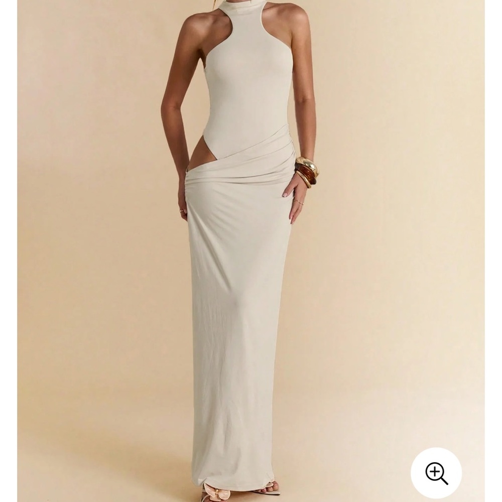Elegant Cream Halter Maxi Dress